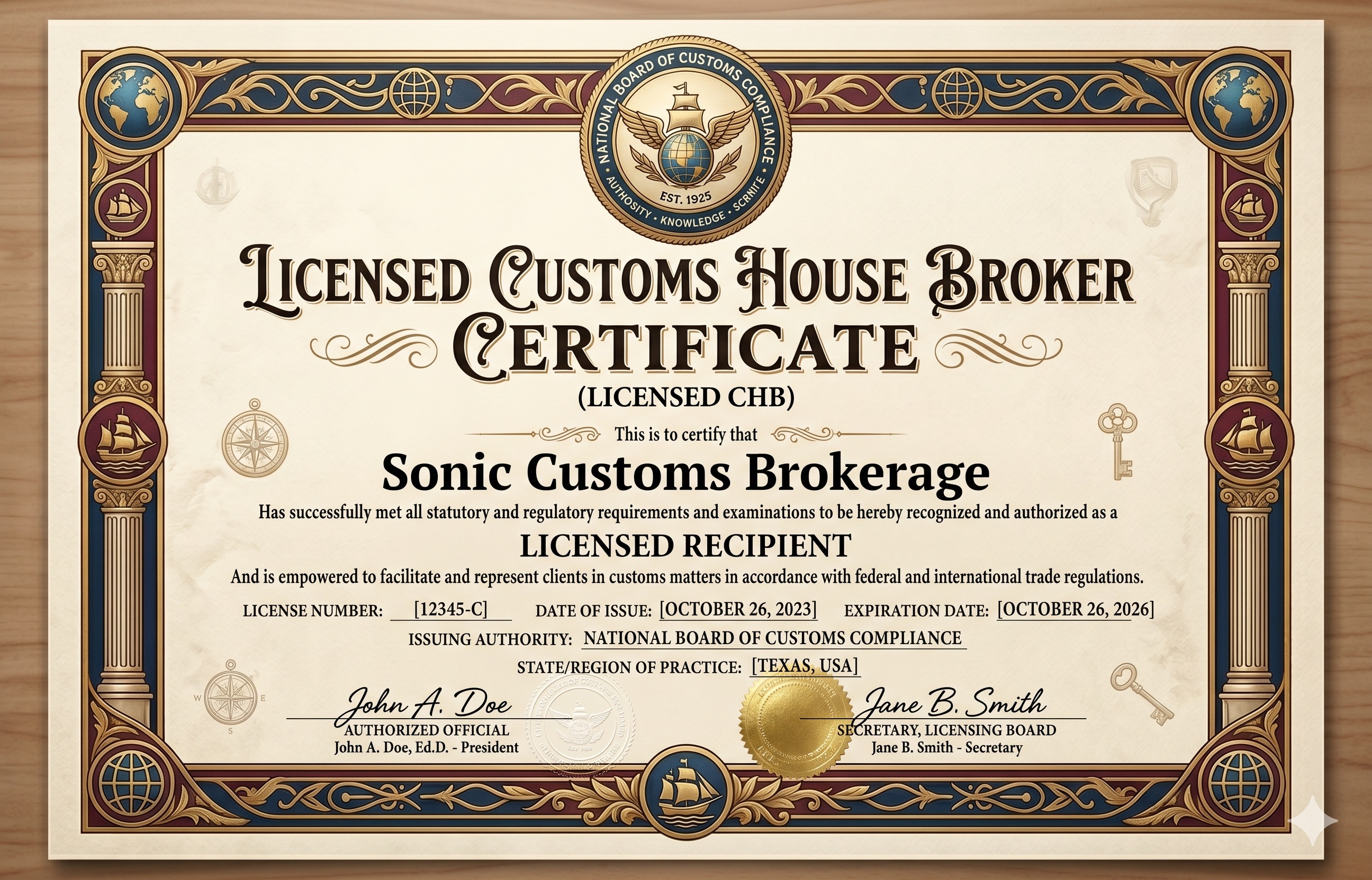 Licensed Customs Broker Status
